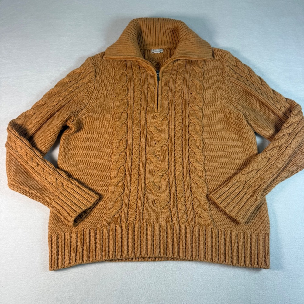 LL Bean Cable Knit Quarter Zip Sweater Mens XL Cotton Fisherman Pullover